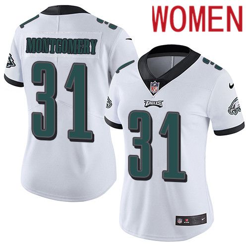 Women Philadelphia Eagles 31 Wilbert Montgomery Nike White Vapor Limited NFL Jersey